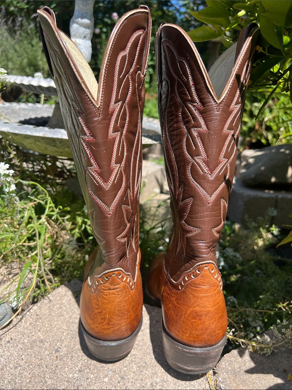 Vintage! Hondo men’s Tan & Dark Brown Western Cowboy Boots full grain leather - Picture 5 of 14